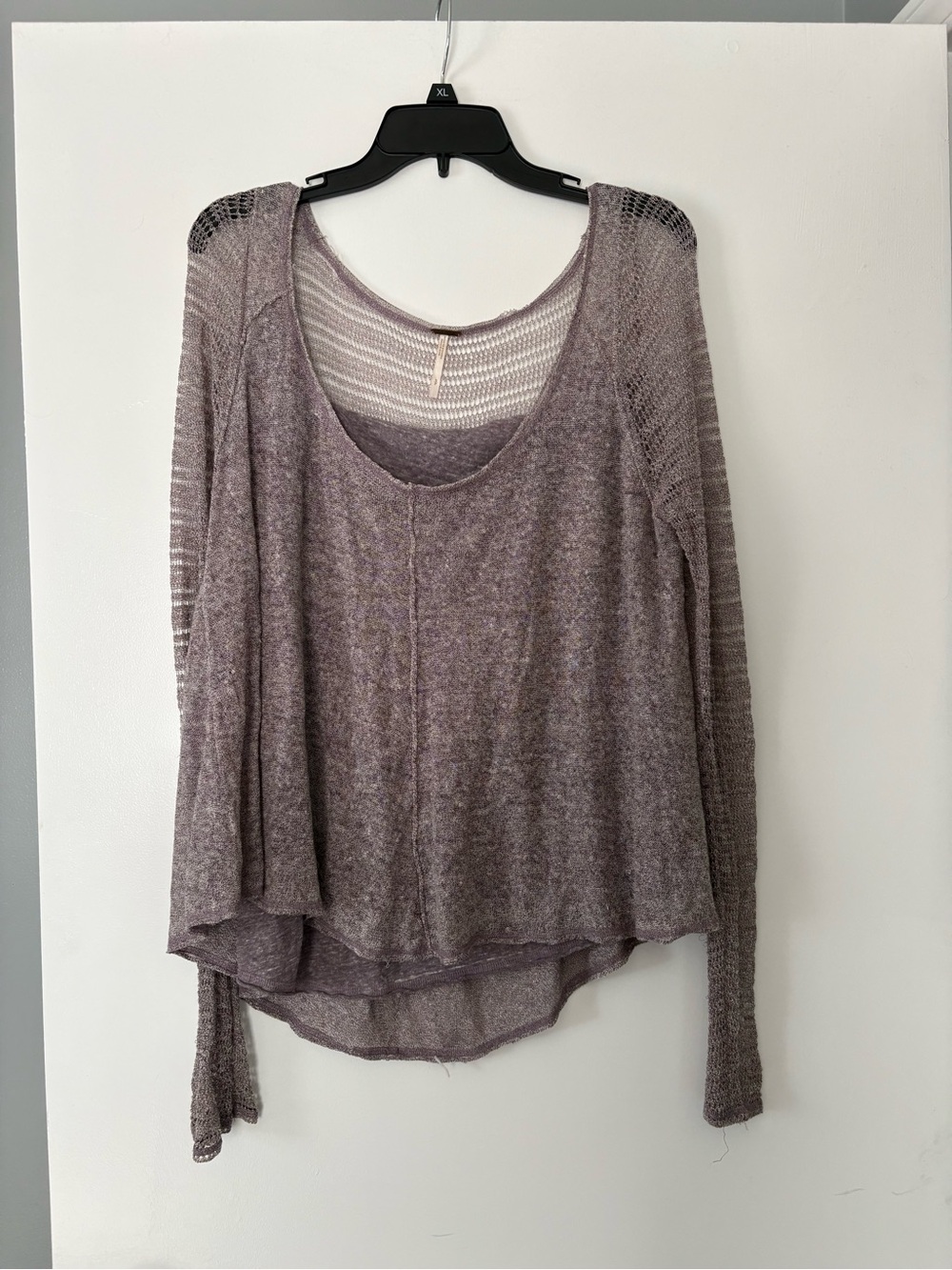 Free People Heathered lined Mauve Scoop Neck Long Sleeve Top